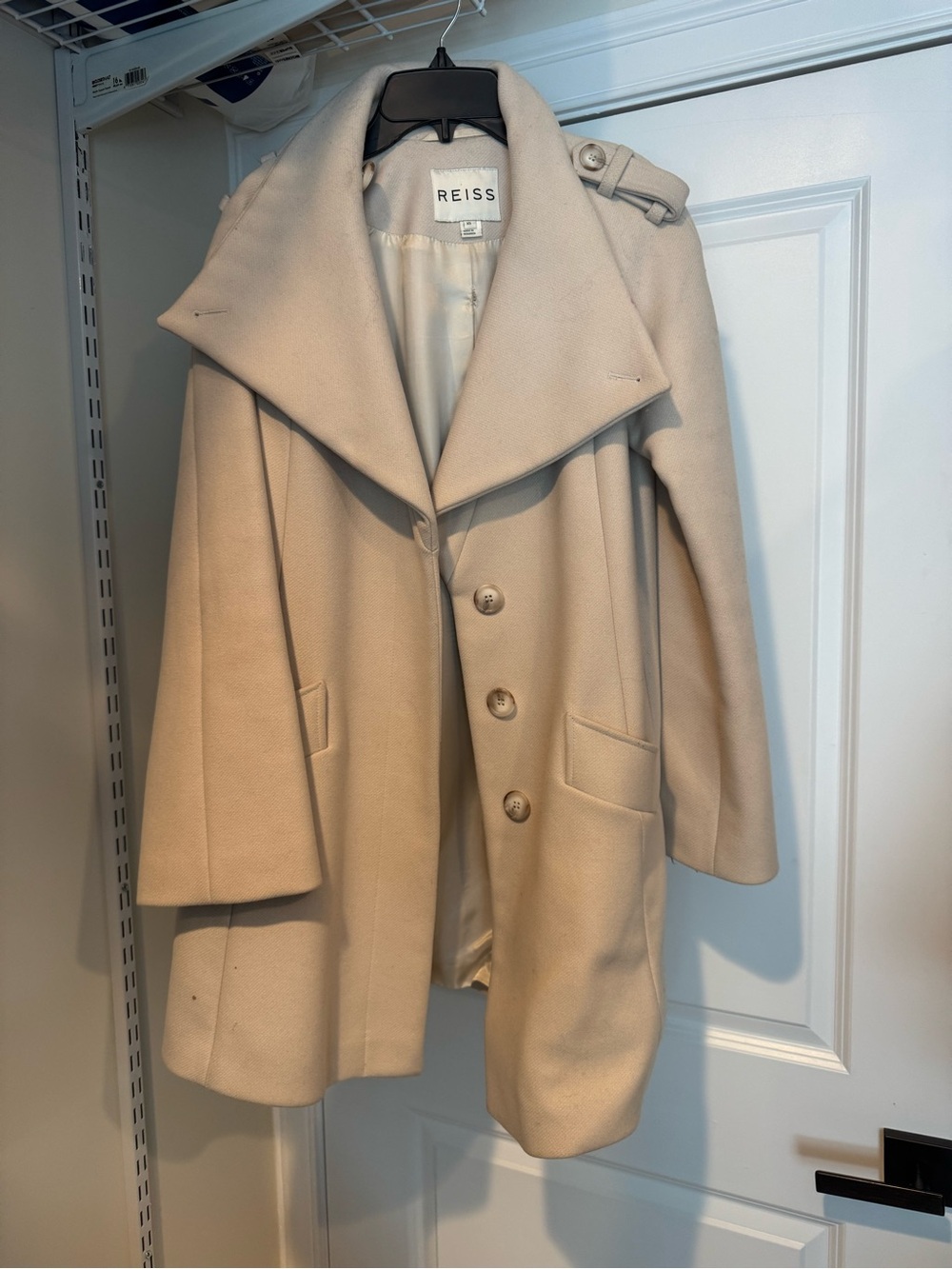 Reiss Cream Wool-Blend Pea Coat with Wide Collar